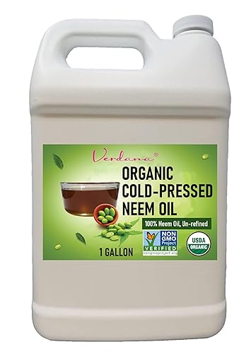 Verdana Aceite de neem puro para plantas – 1 galón (128 onzas líquidas) – Orgánico, prensado en frío, sin refinar, sin OMG, espray 100% natural para