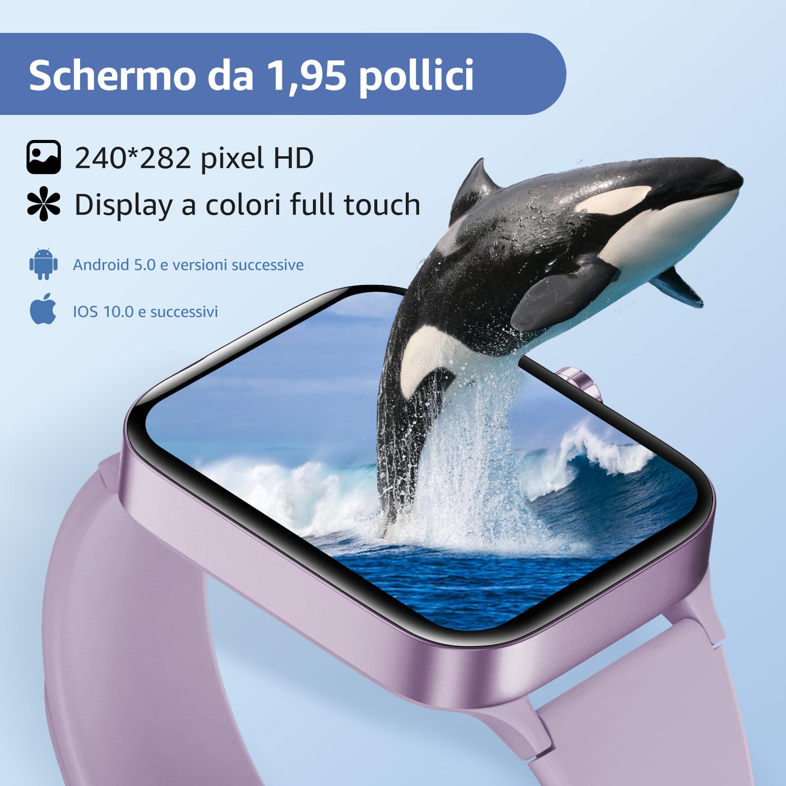 Smartwatch Uomo Donna, 1.95" Full Touch Screen Smartwatch con Effettua/Risposta Chiamate, Fitness Tracker con Pressione Sanguigna e Monitor Sonno, 140+ Sport Step Counter per Android iOS