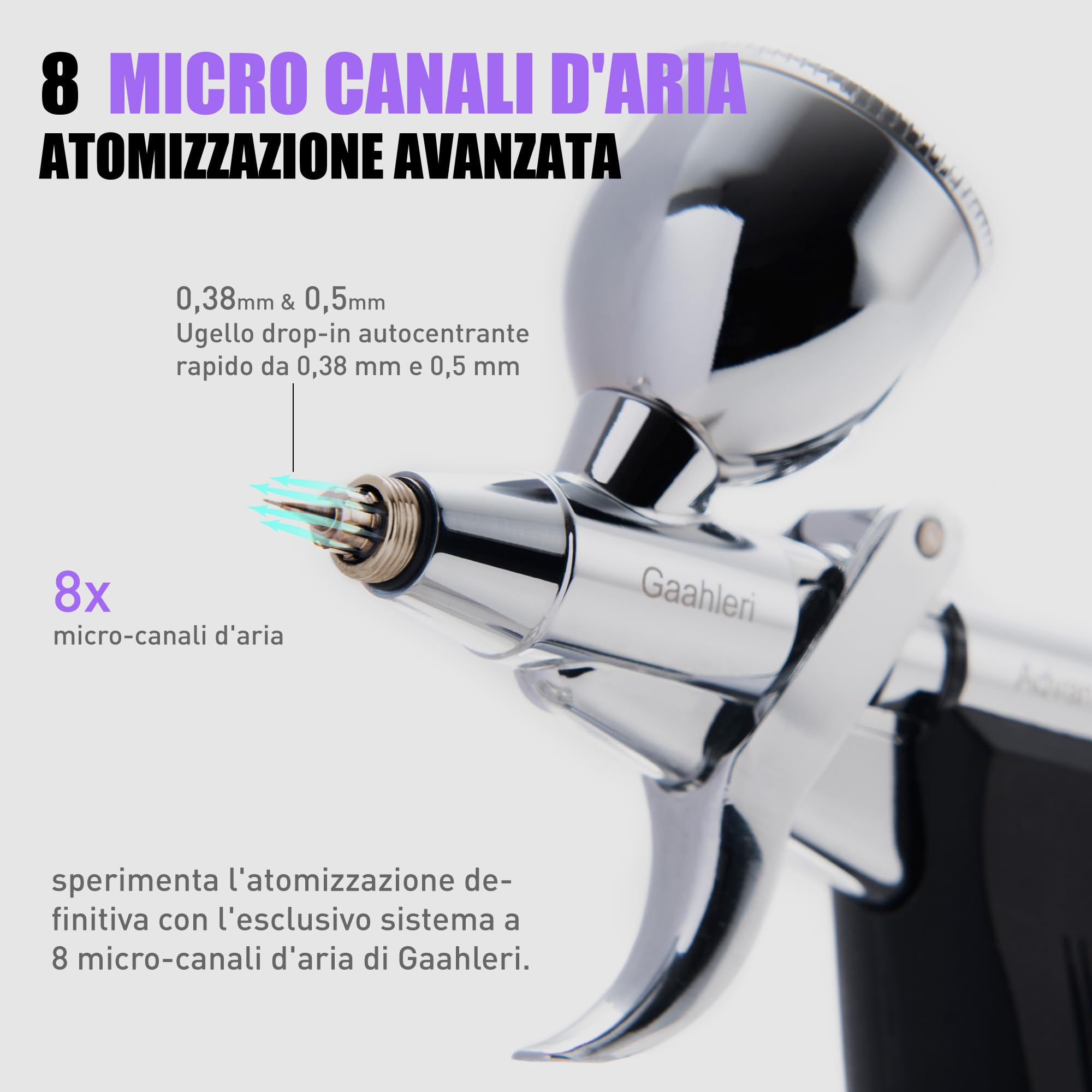 Gaahleri Kit aerografo, pistola aerografo a doppia azione, set di alimentazione a gravità, aghi da 0,38 e 0,5 mm, tazza fluida da 1/2 e 1/4 once, pennello ad aria multiuso modello di trucco per