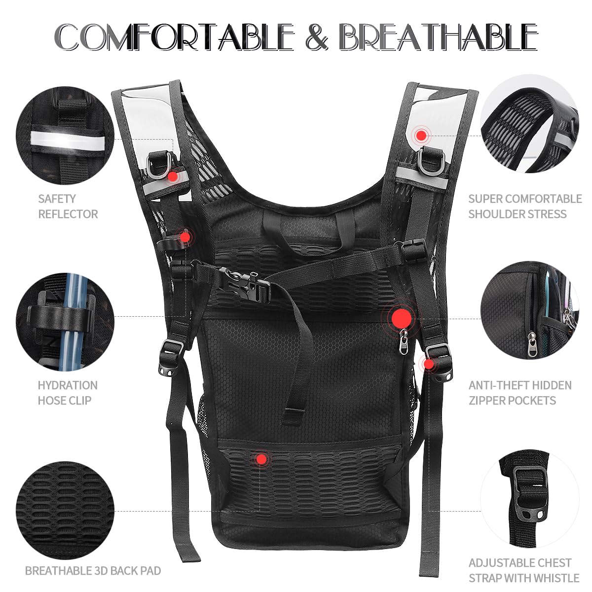 Mochila de hidratación con bolsa de hidratación de 3 L, aislamiento ligero, esencial para festivales, mochila de hidratación para rave, senderismo, ciclismo, correr, equipo de festival