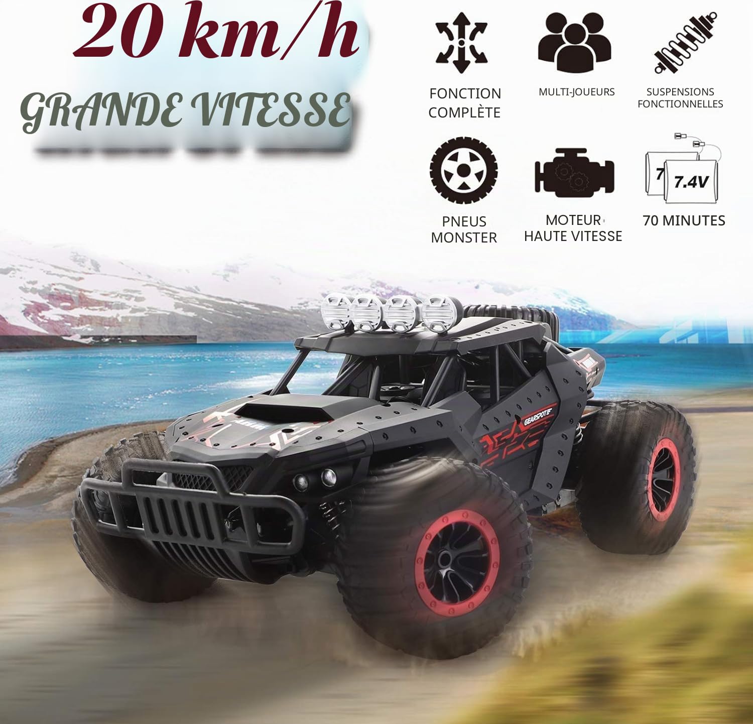 Voiture télécommandée 2,4 GHz Deux Batteries de 70 Minutes | Haute Vitesse Hors Route véhicule 25 KM/H RC Voiture 1:16, Parfait Cadeau pour Les Enfants et Les Adolescents