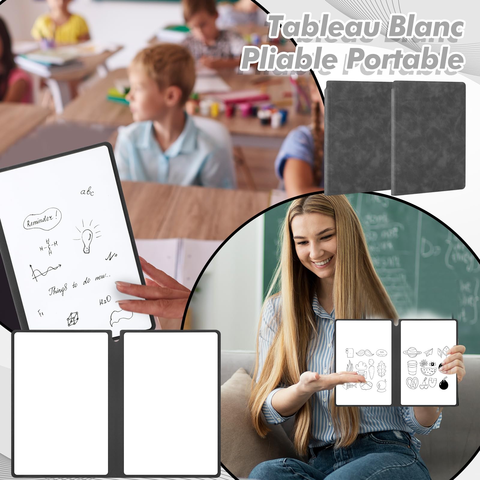 Tableau Blanc Portable A5, Mini Tableau 24 X 16,5 Cm, Effaçable, Avec 4 Marqueurs Et Gomme Pour École, Bureau Et Maison (Gris