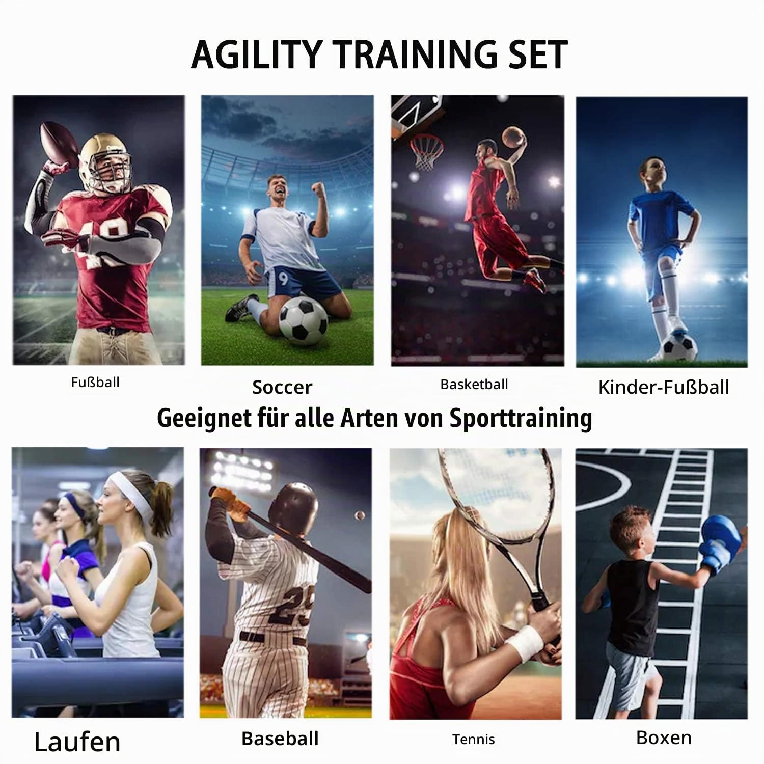Slalomstangen Fussball Trainingsset Set — Fussball trainingszubehör mit 5 Slalom Stangen, Koordinationsleiter 6m, 10 Hütchen, Springseil — Komplettes Trainingszubehör für Kinder & Erwachsene