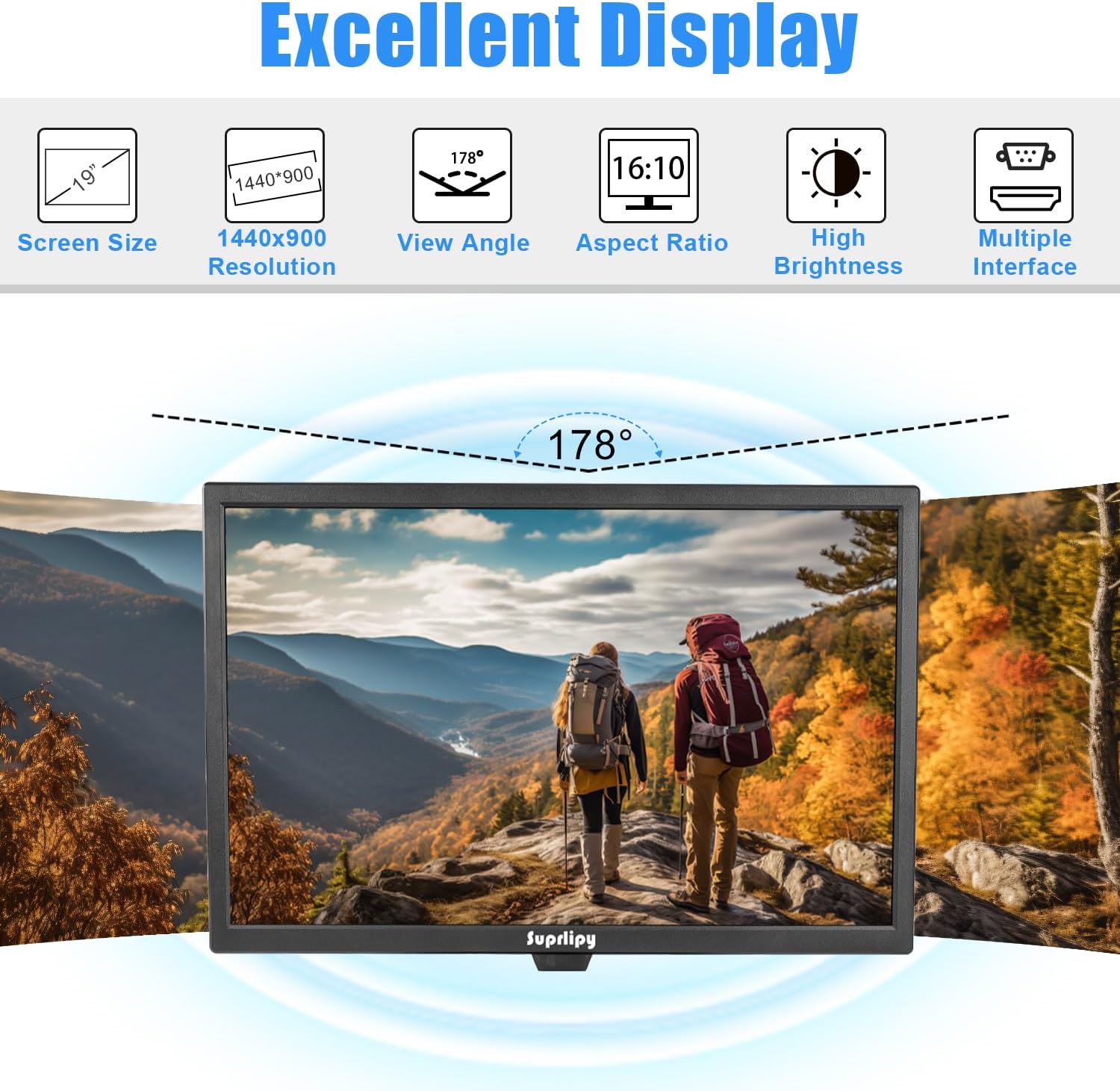 19 Inch Touch Screen Monitor 1440x900 Support HDMI VGA AV USB BNC, 10 Points Capacitive Touch TFT LED Monitor for Laptop PC Xbox PS5/PS4 Switch POS Systems Built-in LounSpeakers