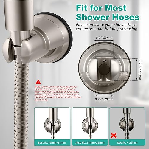 Miniatura 3 de Hibbent Soporte de cabezal de ducha con ventosa al vacío, soporte de cabezal de ducha extraíble, soporte de pared ajustable en altura ajustable