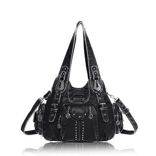 Angel Kiss Handbags for Women Soft PU Leather Large Hobo Bags for Ladies Top Handle Satchel Shoulder Bag Top Handle Satchel - 801-black