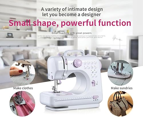 Miniatura 4 de Máquina de coser para principiantes, mini portátil eléctrica, 12 patrones de puntada integrados, pequeña máquina de coser con doble velocidad,