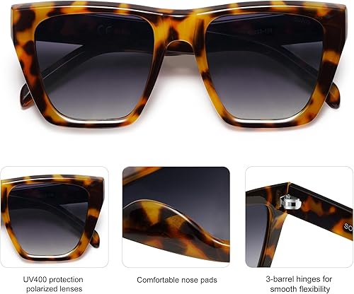 Miniatura 8 de SOJOS Gafas de sol polarizadas cuadradas vintage de gran tamaño con ojo de gato para mujer a la moda estilo ojo de gato SJ2179