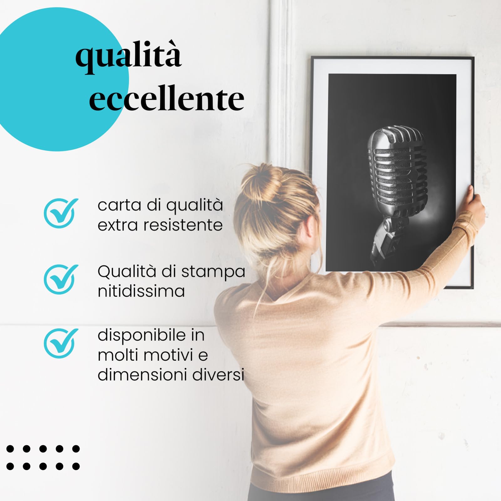 Postereck - 3424 - Microfono, musica retrò palco rock n roll SW - Decorazione da Parete, Stampa Fotografica, Ideen Regalo, Stampa d'Arte - Tela - 100,0 cm x 75,0 cm
