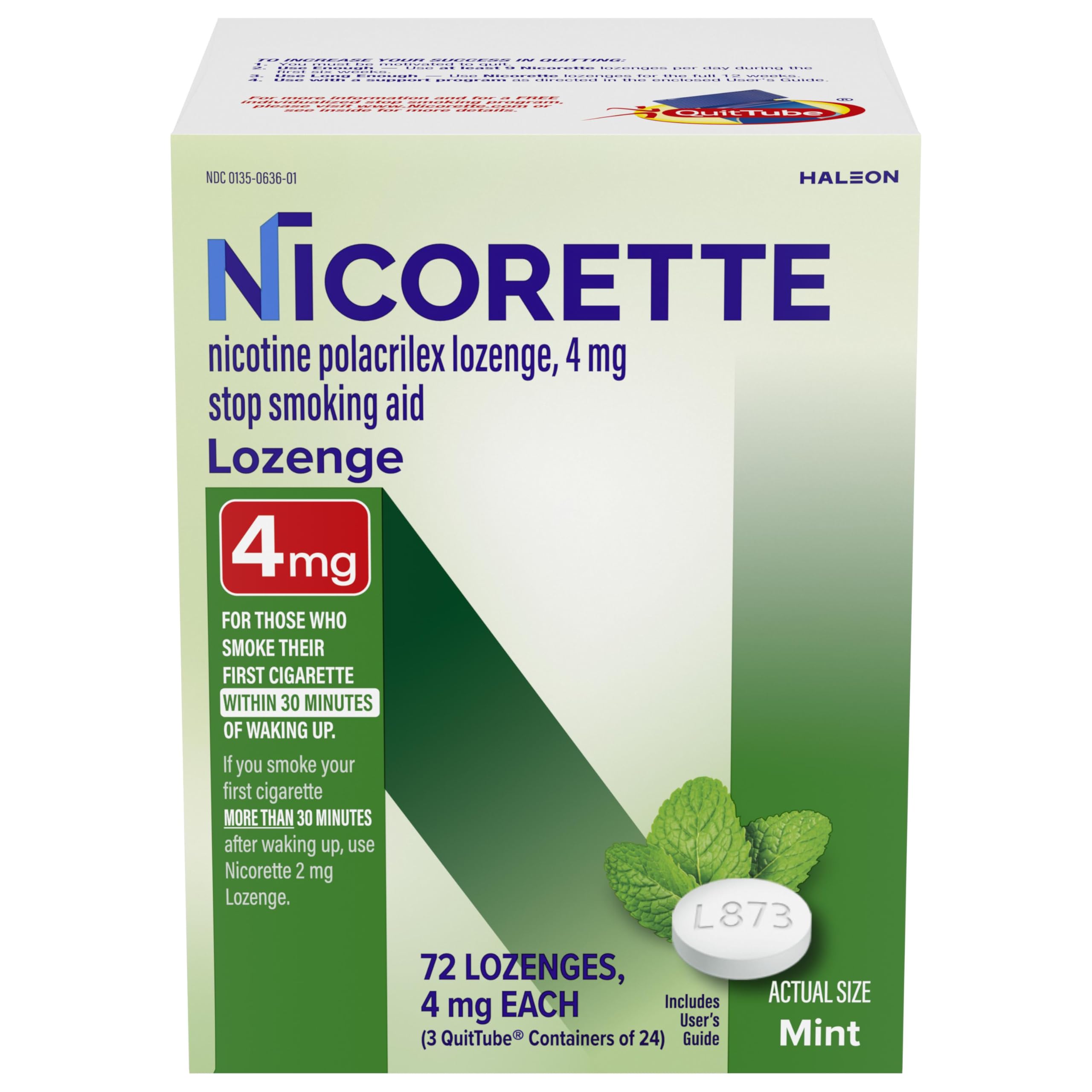 Nicorette 4 mg Mini Nicotine Lozenges to Help Quit Smoking - Mint Flavored Stop Smoking Aid, 72 Count