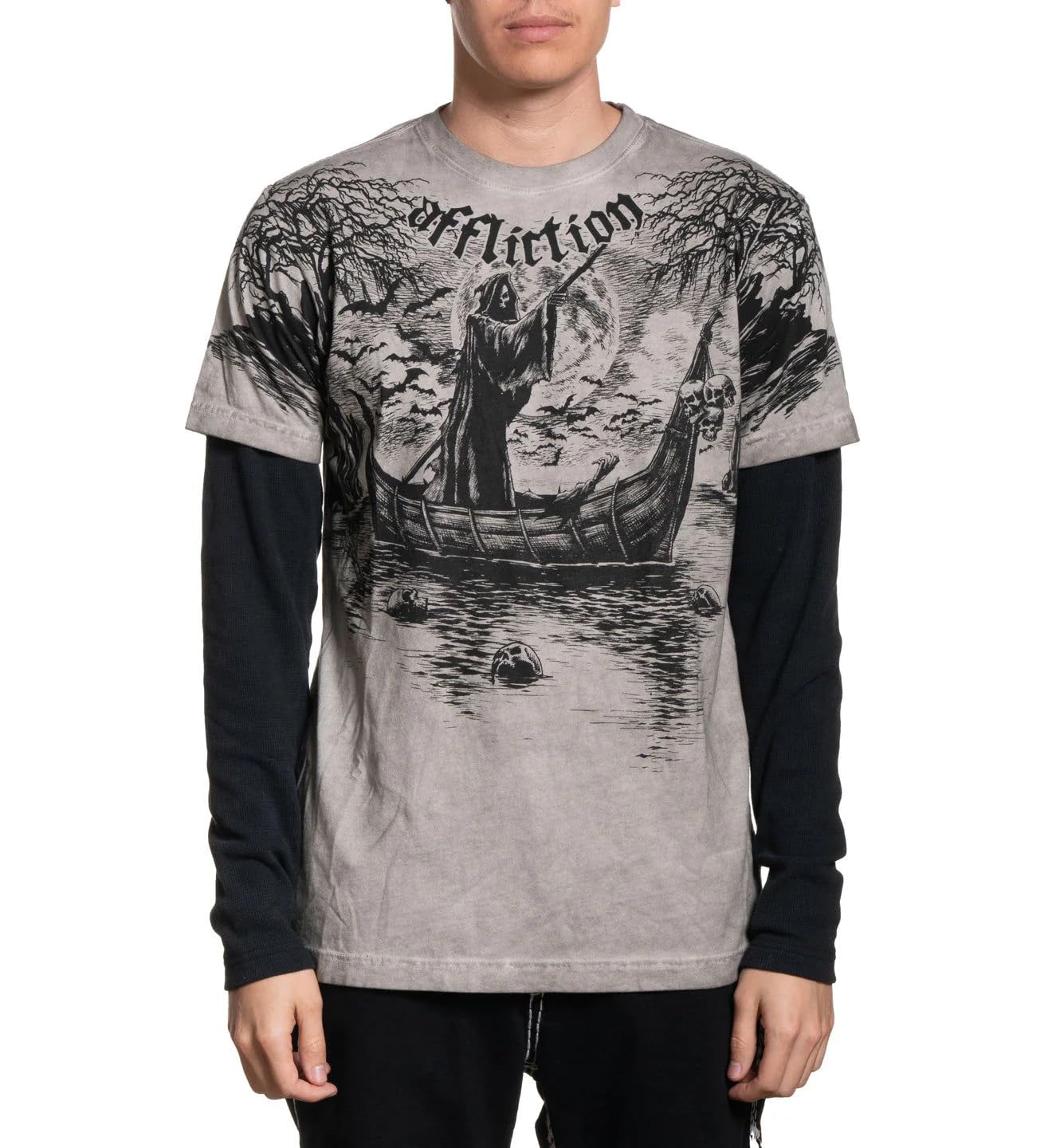 Affliction Mens Long Sleeve T-Shirt Graphic Print