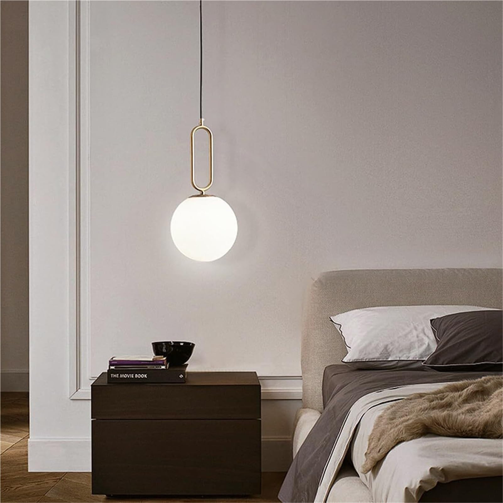 KBUUKYYXouy Mid Century Modern Globe White Glass Brushed Brass Pendant Lamp Chandelier Hanging Lighting Ceiling Fixture for Bedroom Kitchen Island(Large)
