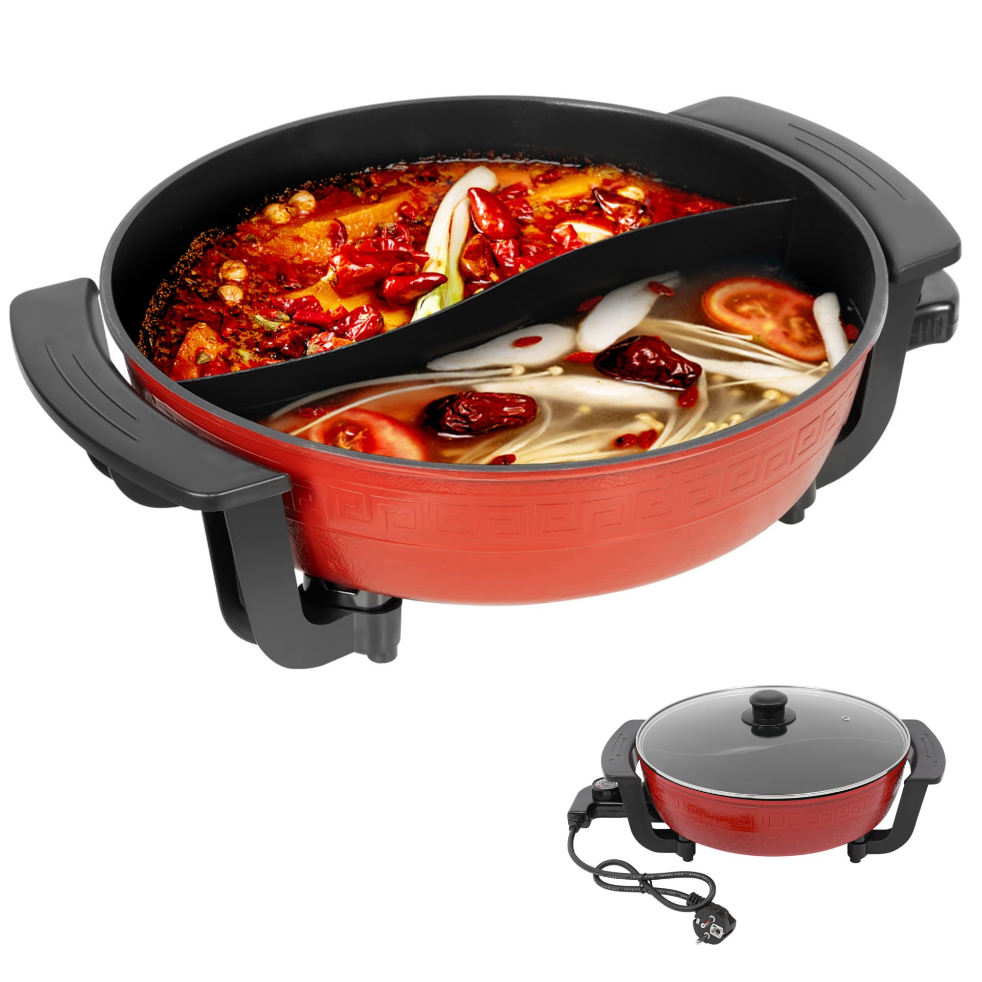 Hot Pot électrique à fondue 6 l Double face séparable – 1360 W, 5 niveaux de réglage de la température, fond à induction antiadhésif, pour hotpot, fondues, rôtis et braiseurs, 3 à 4 personnes (220 V)