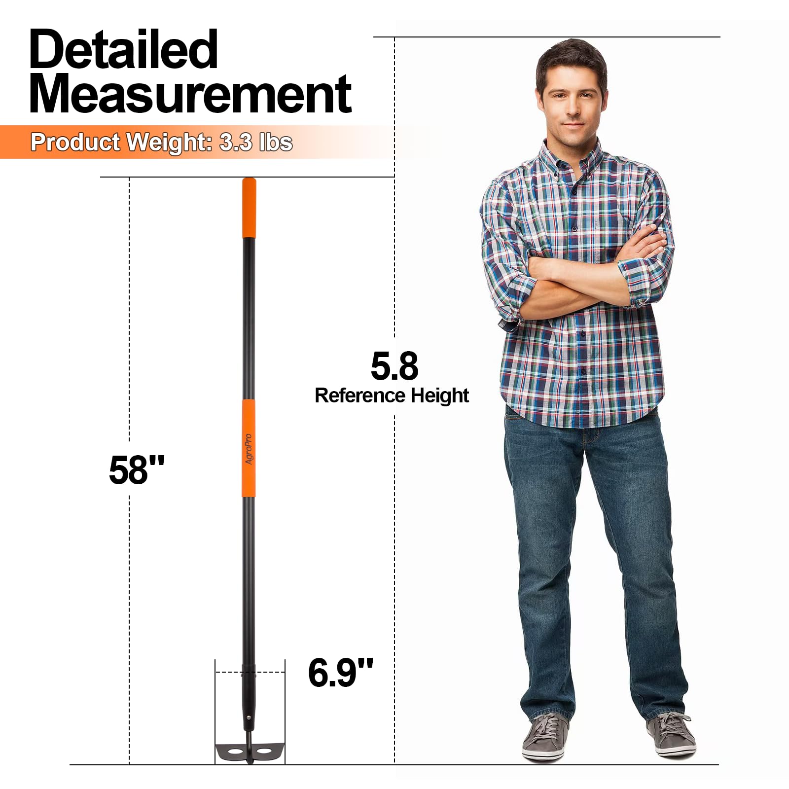 Garden Hoe for Weeding, Heavy Duty Hoe Garden Tool Long Handle, 58 Inches