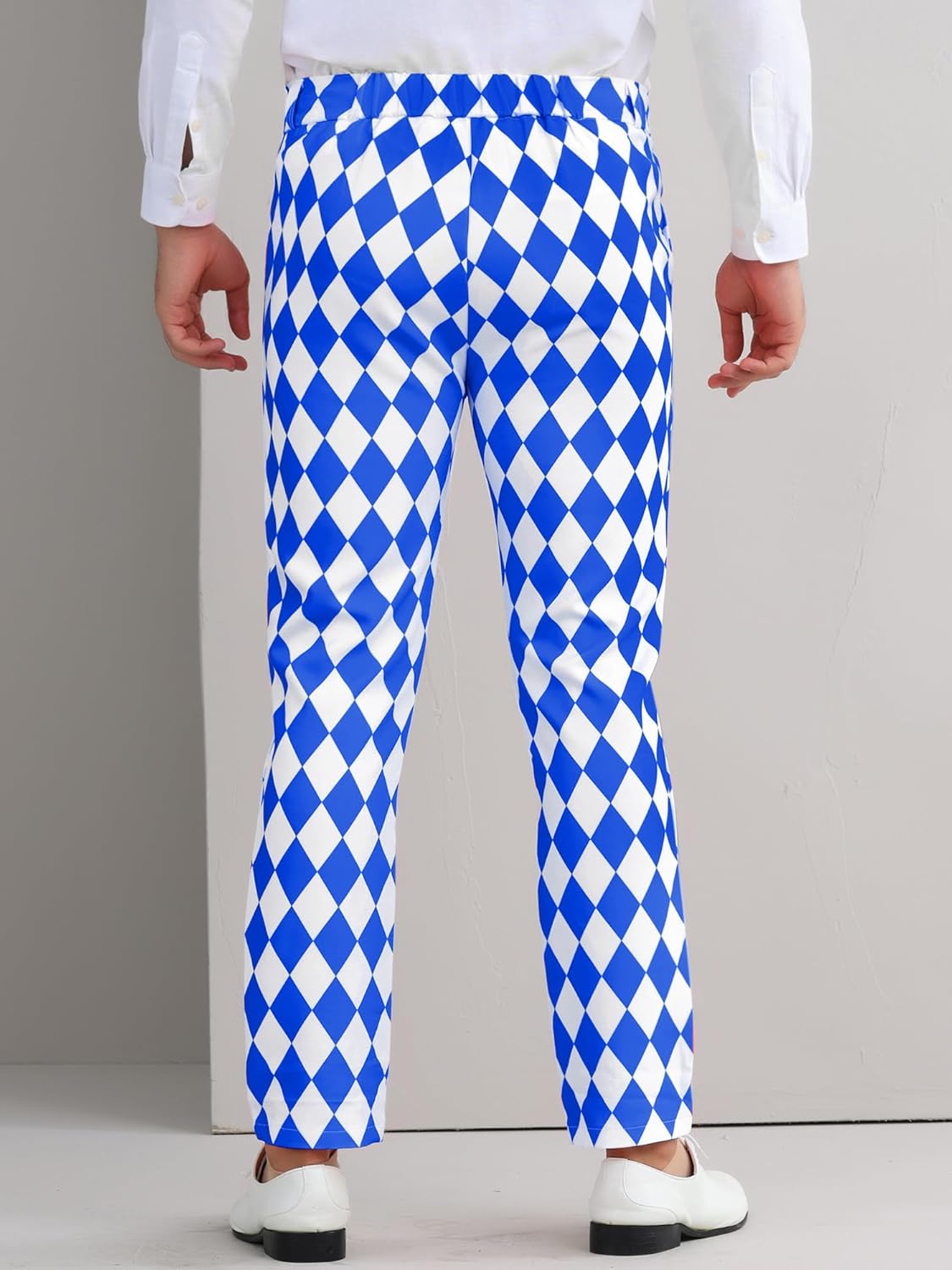 Lars Amadeus Argyle Pattern Pants for Men's Regular Fit Flat Front Party Prom Dress Trousers - Image 3