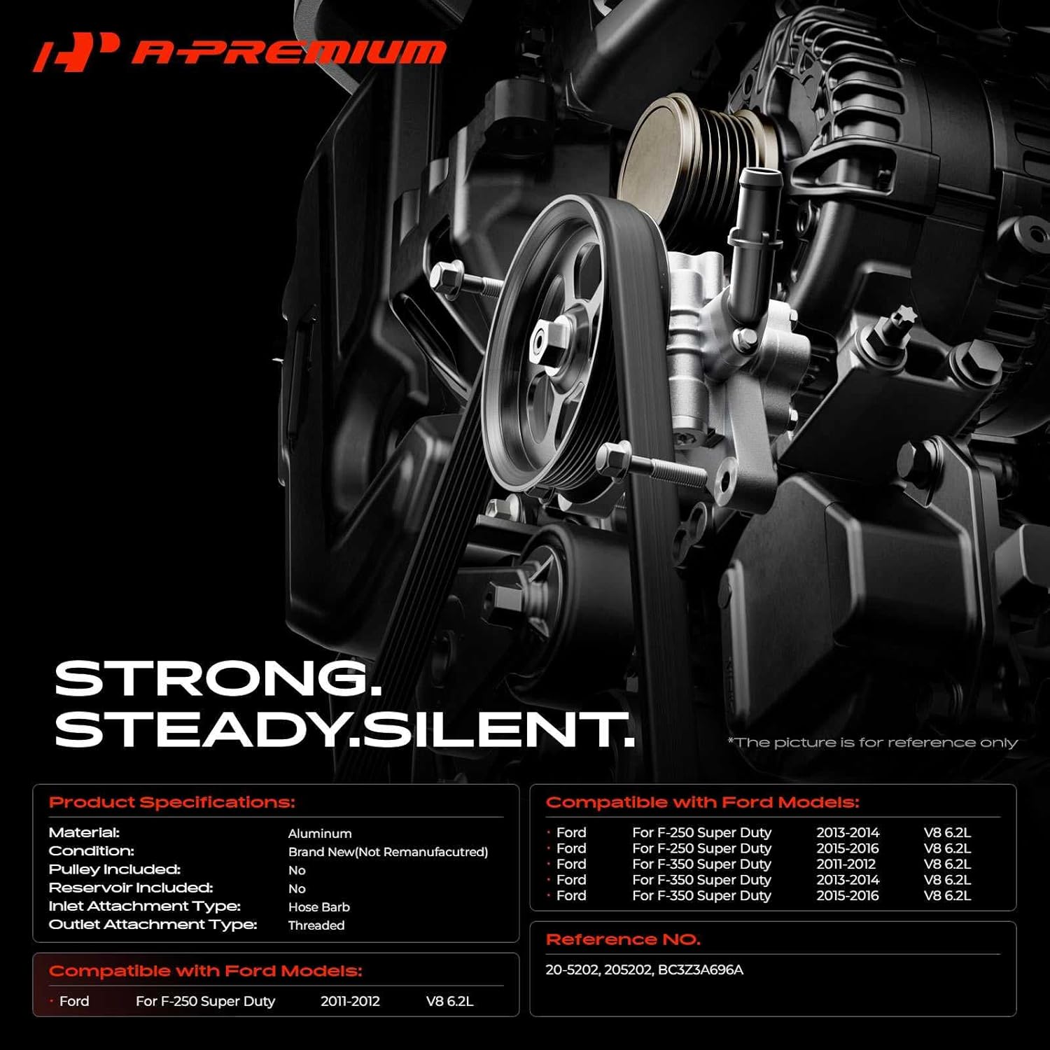 A-Premium Power Steering Pump Compatible with Ford F-250 F250 Super Duty 2011-2016, F-350 F350 Super Duty 2011-2016, V8 6.2L Flex, Replace # BC3Z3A696A, STP271