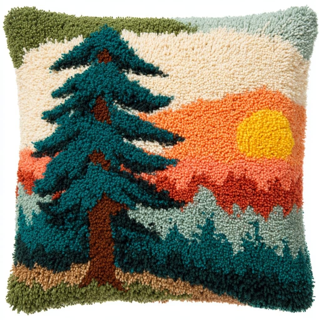 WallustrioaW Latch Hook Pillow Case Kits,Cypress,DIY Latch Hook Cushion Kits,Cross Stitch Embroidery Cushion Making Home Decor,43x43cm