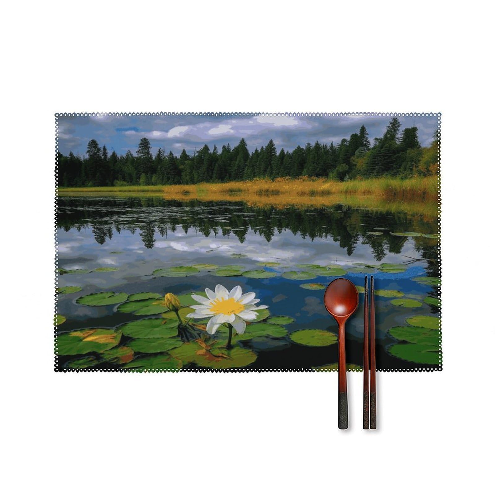 Fodpand Style Flower Lake Pond Reflection Placemats Set Of 4 Place Mats Table Mats