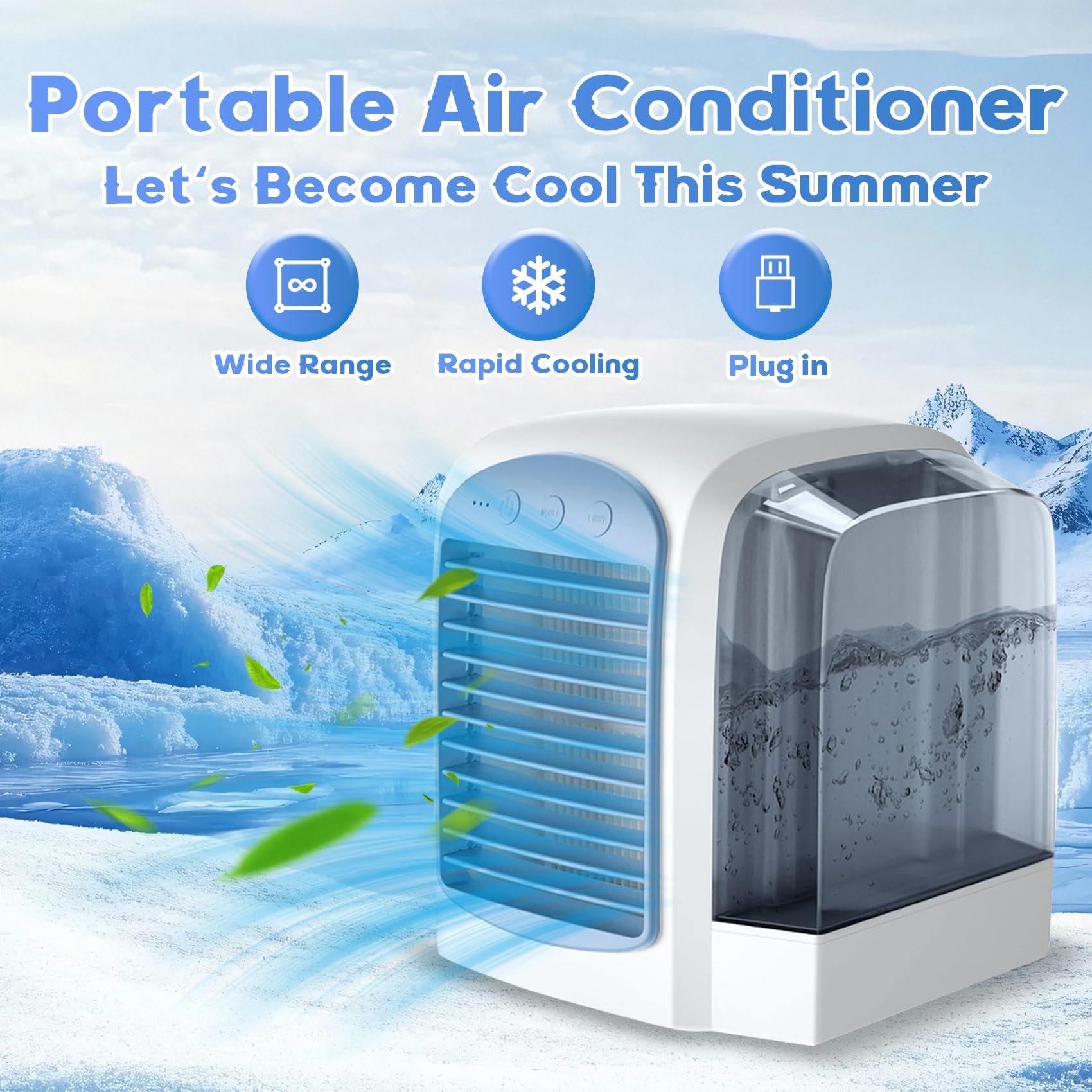 Breeze Box Klimaanlage, 2025 Breeze Box Ac, Breezebox Ventilator, Klimaanlage Kühlventilator für Zuhause, Büro, 3 Geschwindigkeiten, 380 ml Wassertank C