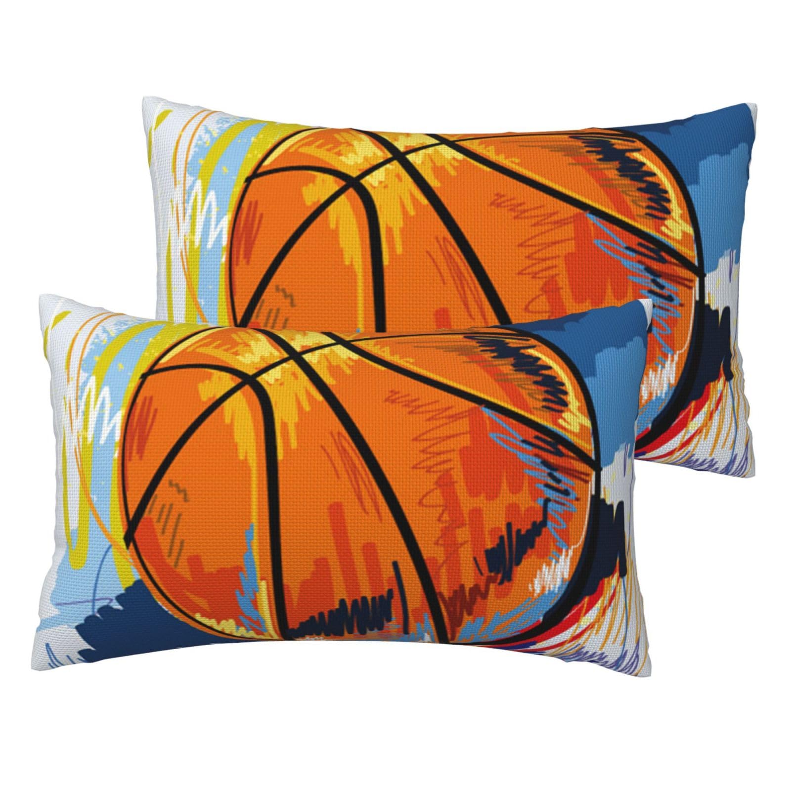 Housse de coussin basketball coloré imitation lin anti-plis pour canapé lot de 2