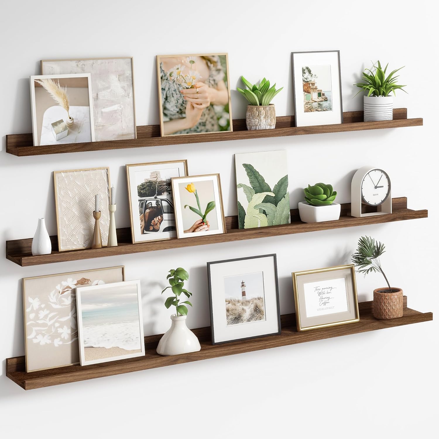 Streem Sheesham Wood Floating Shelves, Wall Shelves Set of 3, Picture Shelf Photo Ledge Shelves for Bathroom Kitchen and Bedroom,Livingroom & Office (Walnut, 56 inch) discount deal