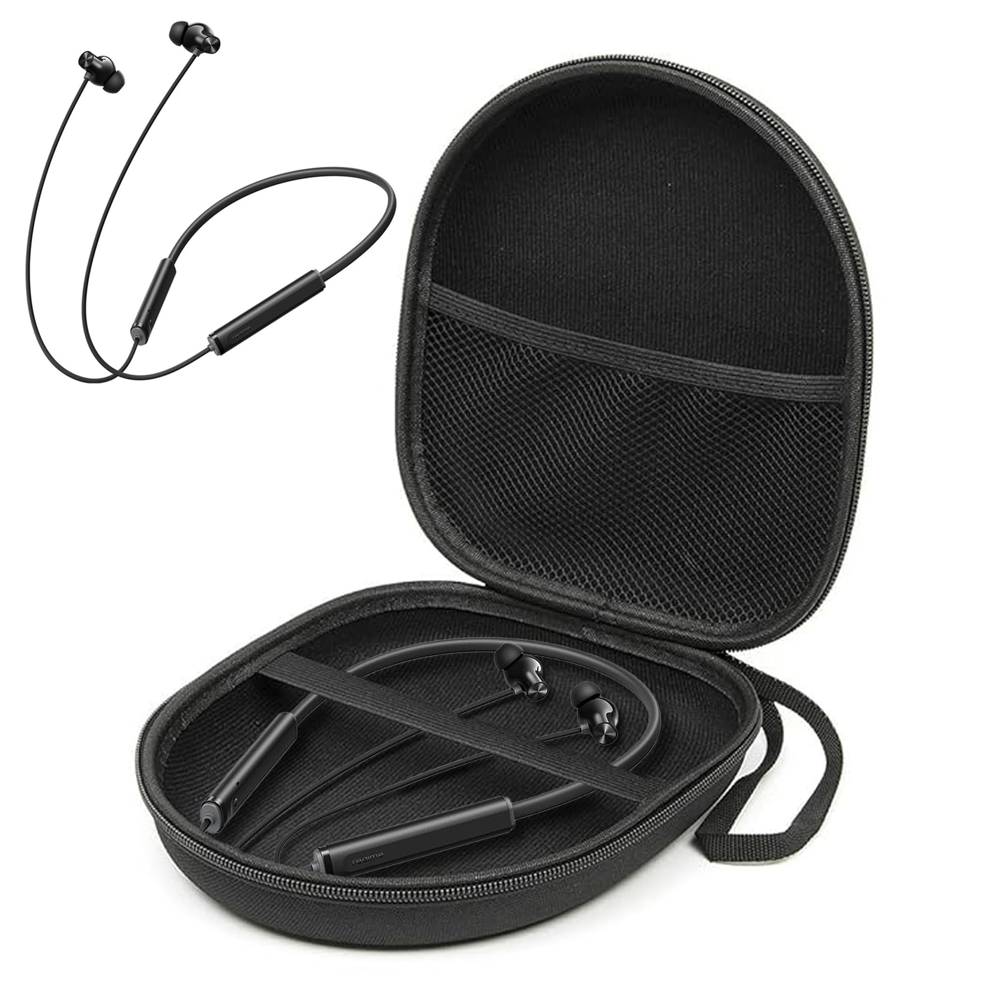 Sounce Hard EVA Case for Realme Buds Neckband Wireless 3 Neo, Wireless 5 ANC, Wireless 3, 5 Lite, Shockproof Travel Pouch for Bluetooth Earphones (Black)-image-12