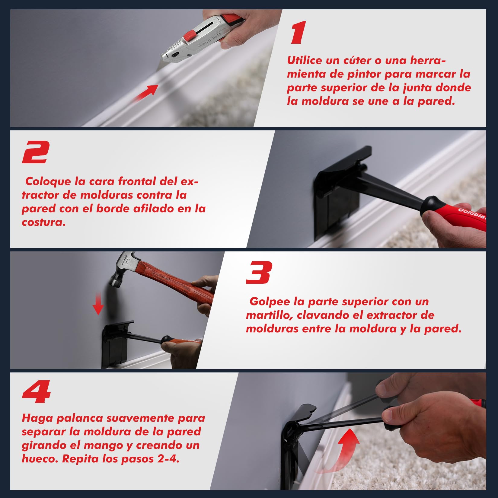 Goldblatt Extractor de Molduras, Multiherramienta para Quitar Molduras, Herramienta de Extracción de Zócalos, para Quitar Rodapiés, Molduras, Paneles y Revestimientos de Suelos y para Remodelaciones