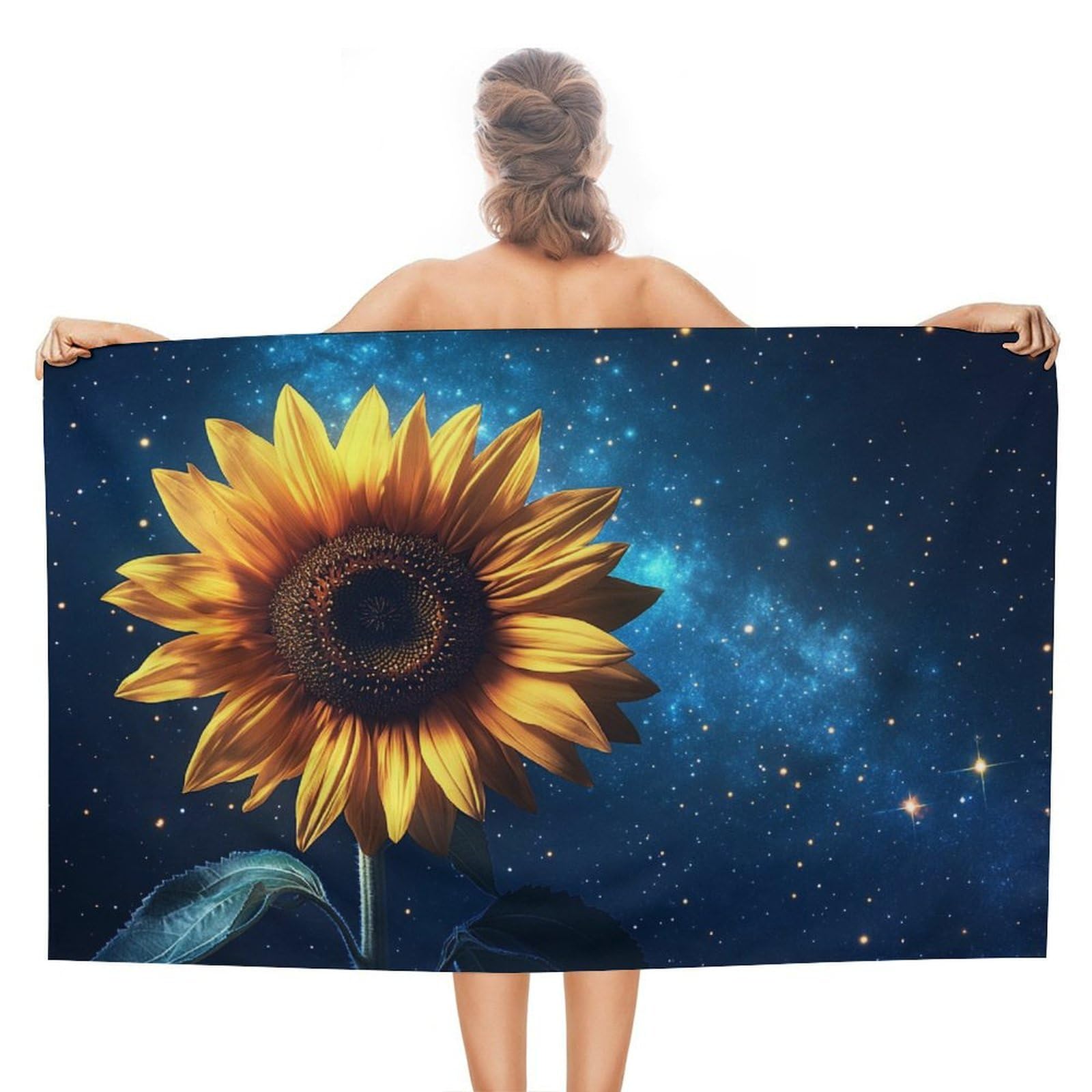 LSRCPD Sunflower with Golden Petals Beach Towel Sand Free Microfiber Large Shower Towels Multipurpose Absorbent for Bathroom Pool 130x80 CM