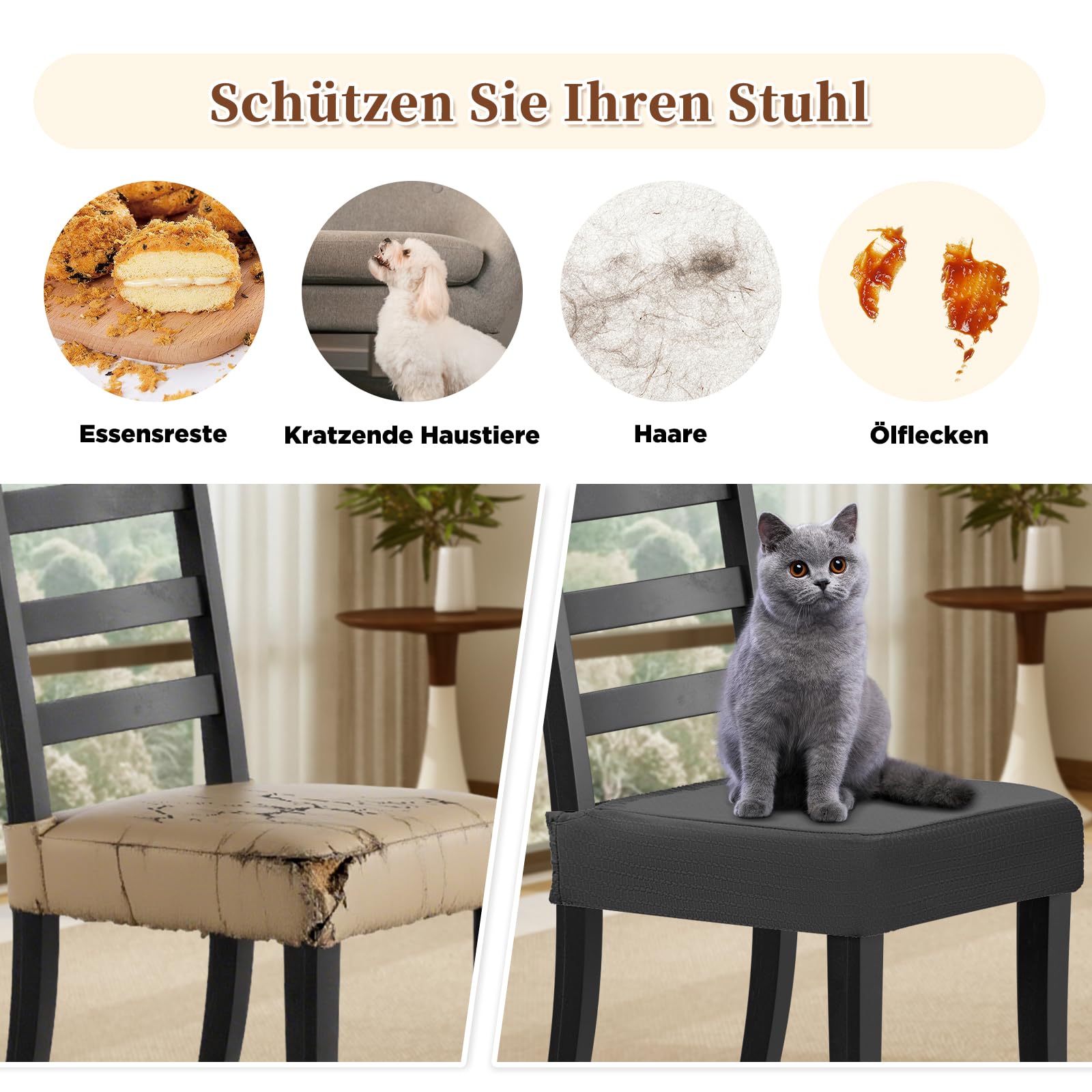 Dioxide Wasserdichte Stuhlhussen Jacquard Stretch Stuhlbezüge für Esszimmer Abnehmbar&Waschbar, Universal Fitted Hussen für Stühle Elastische für Hochzeitsfeier Bankett Küchendekoration (Schwarz,4PCS)