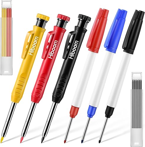 Carpenter - Juego de herramientas de lápices para carpintería 3 marcadores multiusos con agujero profundo 3 sacapuntas mecánicos integrados con 12