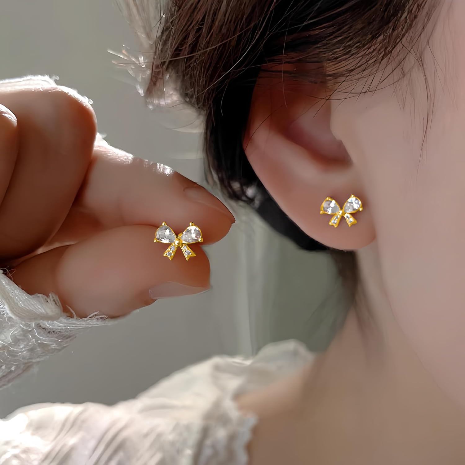 Reffeer Solid 925 Sterling Silver CZ Bow Stud Earrings for Women Teen Girls Small Cute Bow Earrings Stud Hypoallergenic - Image 3