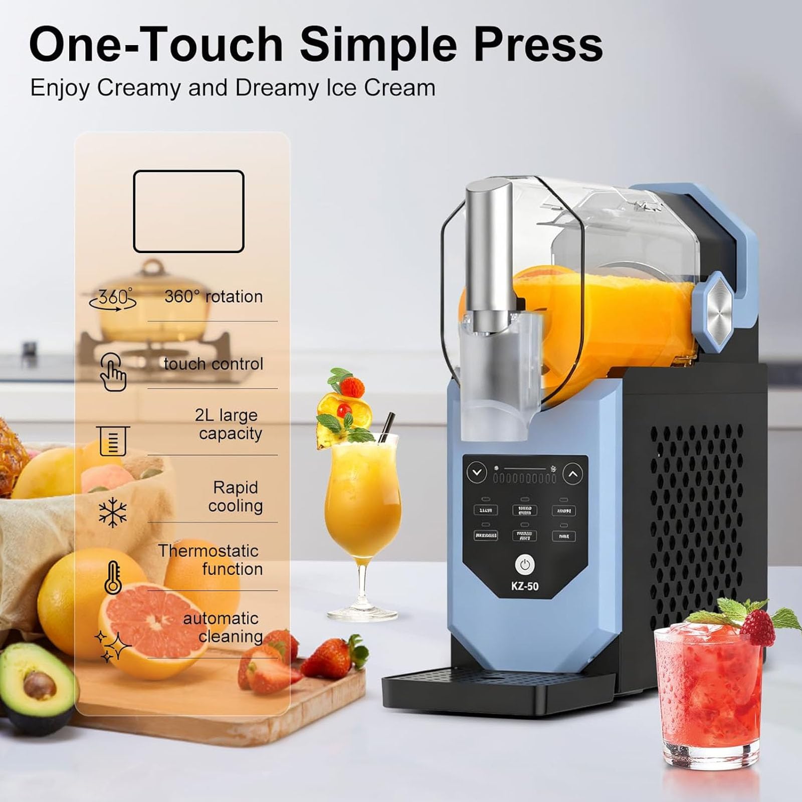 Machine à Slushie 2L, Machine à Slushy Pas Besoin de Glace pour la Maison, Machine à Boissons Glacées avec 5 Programmes Préréglés et Affichage LED, pour Crème Glacée, Frappes, Milk-Shake et Plus