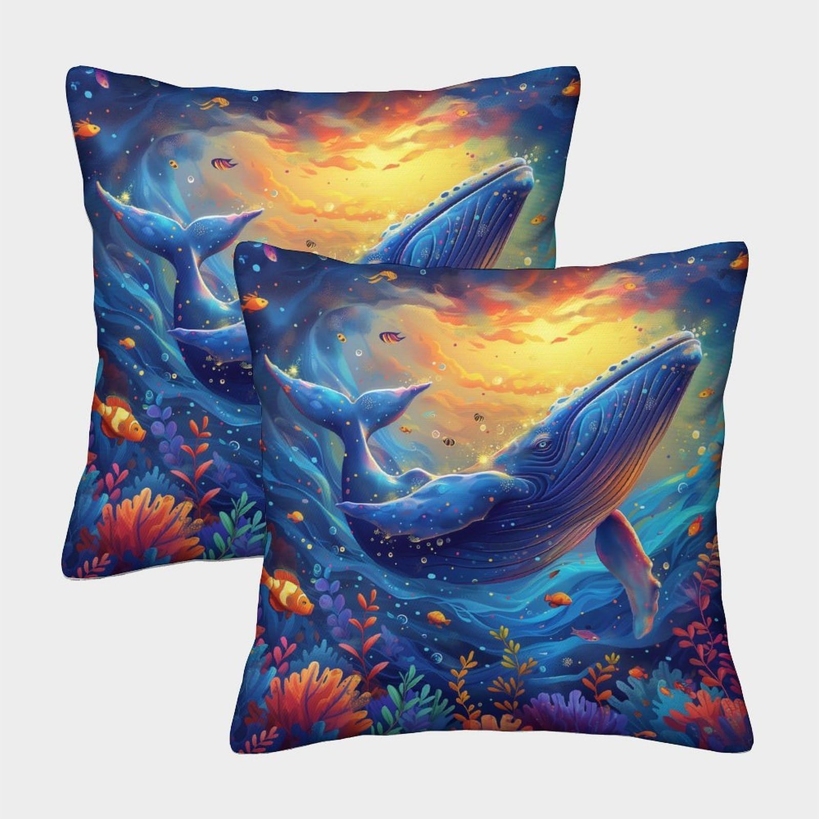 kaiyun 2 Pack 3D Undersea,Blue Whale Cushion 3D Soft Touch Pillowcase,sofa Chair Home Furnishings 45x45cm