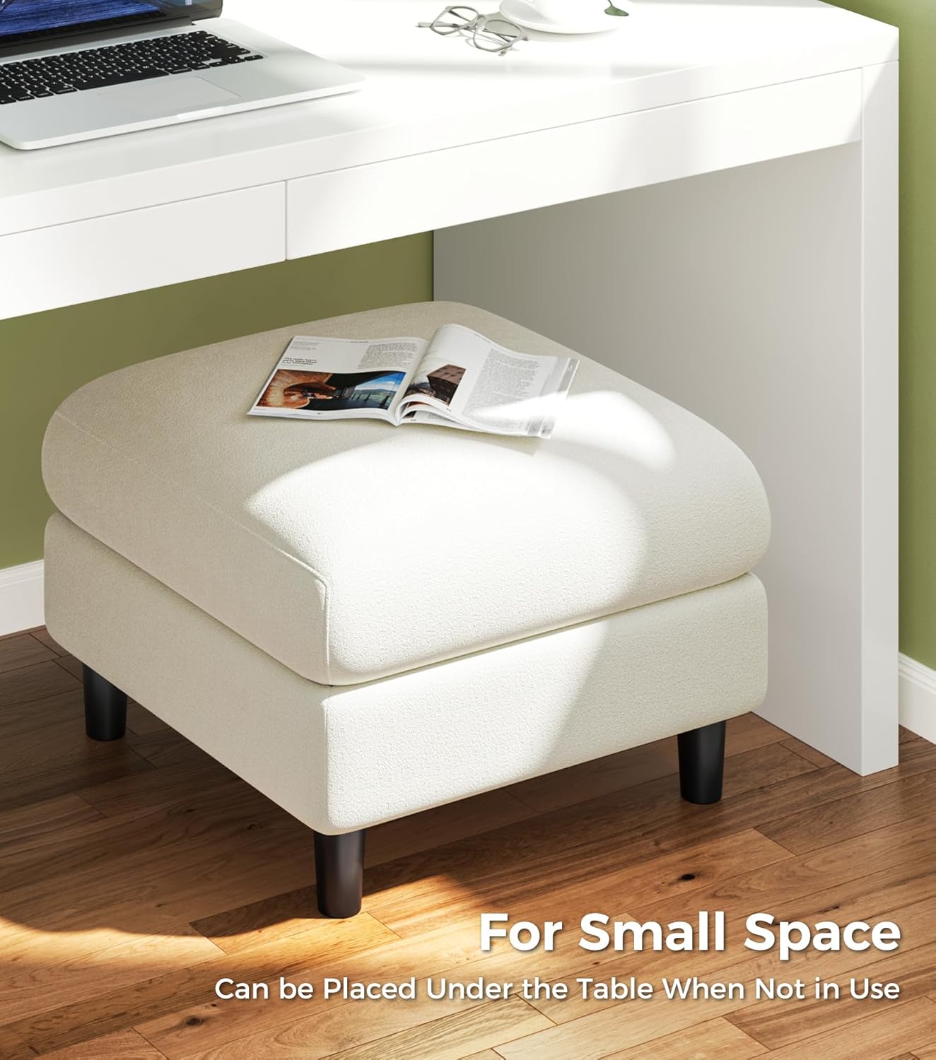 Welzona Teddy Storage Ottoman, 26.7" Large Living Room Ottoman, All-Wood Coffee Table Ottomans with Storage, Tool-Free Setup Ottomans for Living Room, Bench for Bedroom, Beige