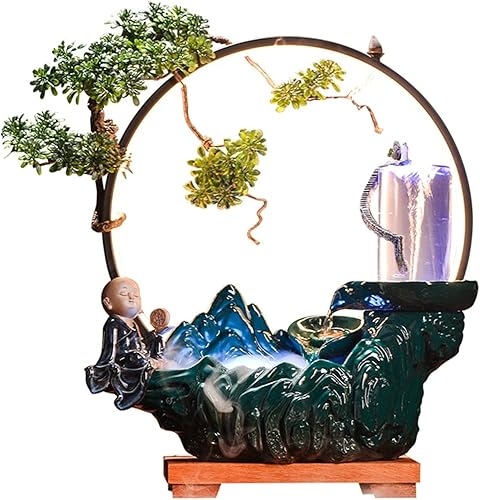 Fuente de agua de escritorio para mesa, fuente de mesa con luces LED e incienso de reflujo, creativo, vórtice circulante, decoración de escritorio,