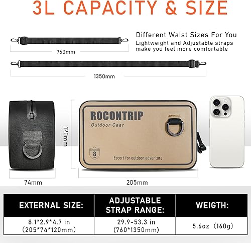 Miniatura 2 de ROCONTRIP Bolsa seca 100% impermeable, paquete de cintura seca con cremallera hermética correa ajustable, bolsa cruzada ligera para kayak, esnórquel