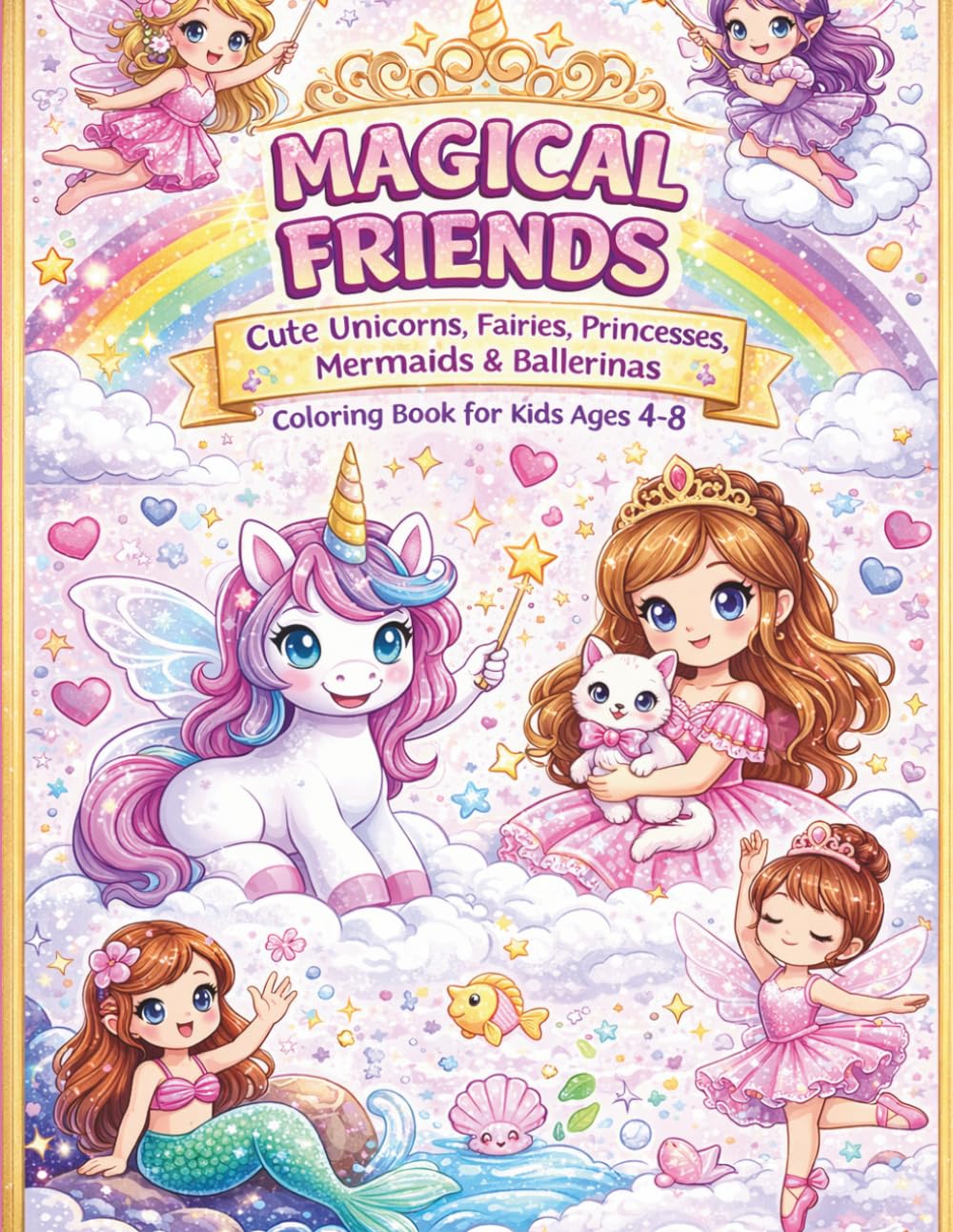 Magical Friends Coloring Book for Kids Ages 4–8: Cute Unicorns, Fairies, Princesses, Mermaids & Ballerinas for Relaxing Fun