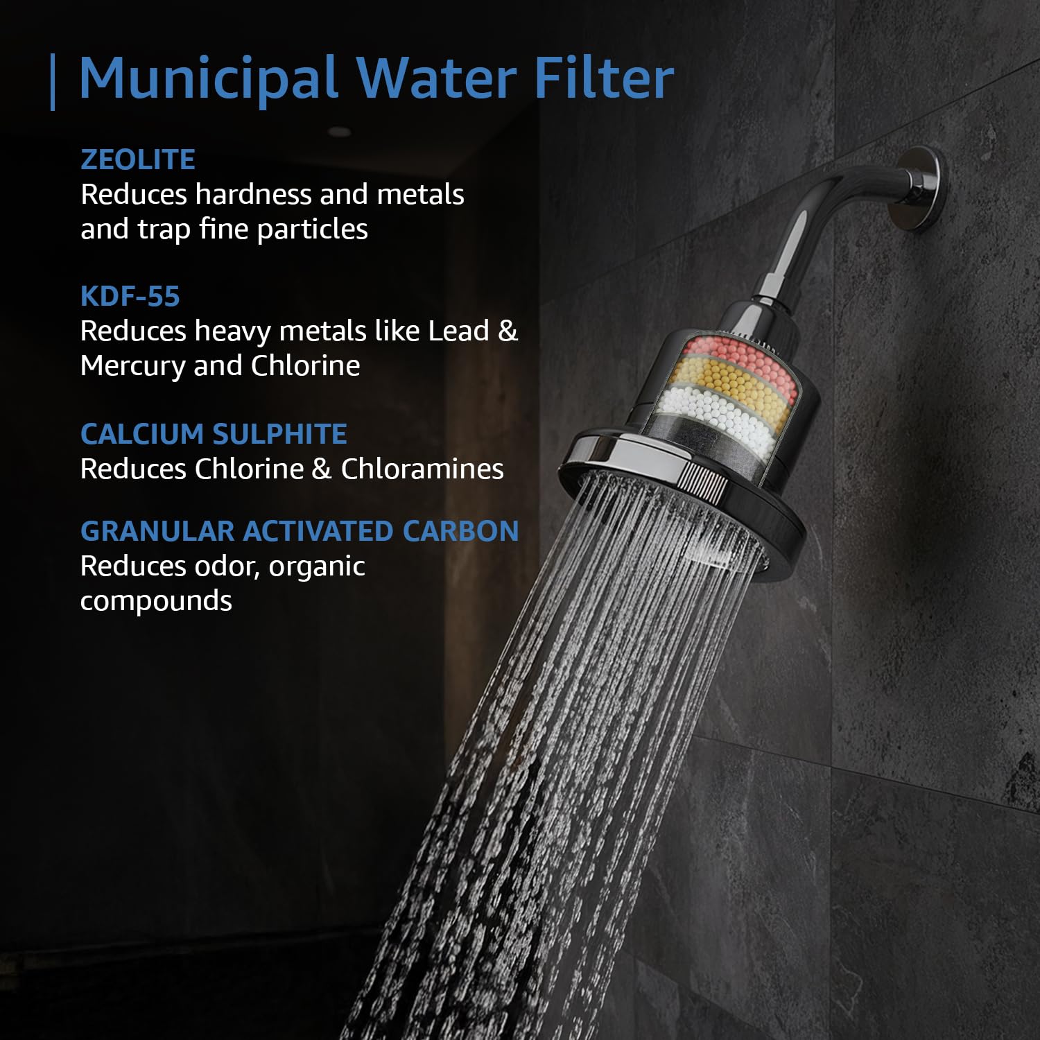 Amazon Basics Shower Head with Built-In Filter | Reduces Water Hardness & Impurities | Chrome Finish | Fixed Flow | Easy Installation | 11.6L x 11.6W x 13.6H cm 1