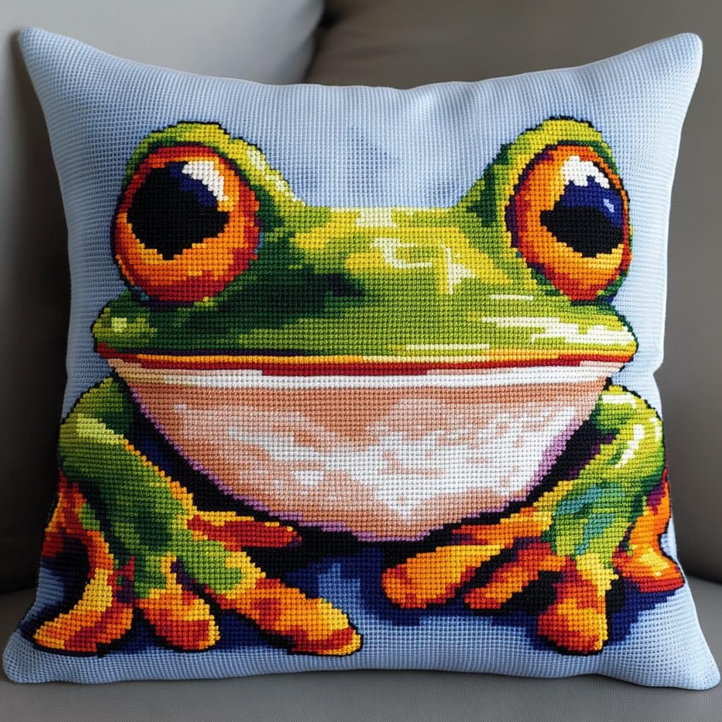 Taxpy Latch Hook Cushion Kits, Animal Frog DIY Latch Hook Kits Pillow Printed Cushion Embroidery Needlework Craft Embroidery Kit,17x17inch