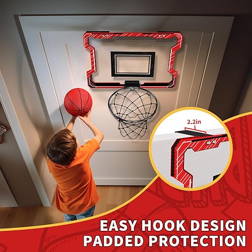 Miniatura 4 de Mini aro de baloncesto para interiores, puerta con 3 bolas e inflador, juguete de baloncesto regalos para niños, niñas, adolescentes y adultos,