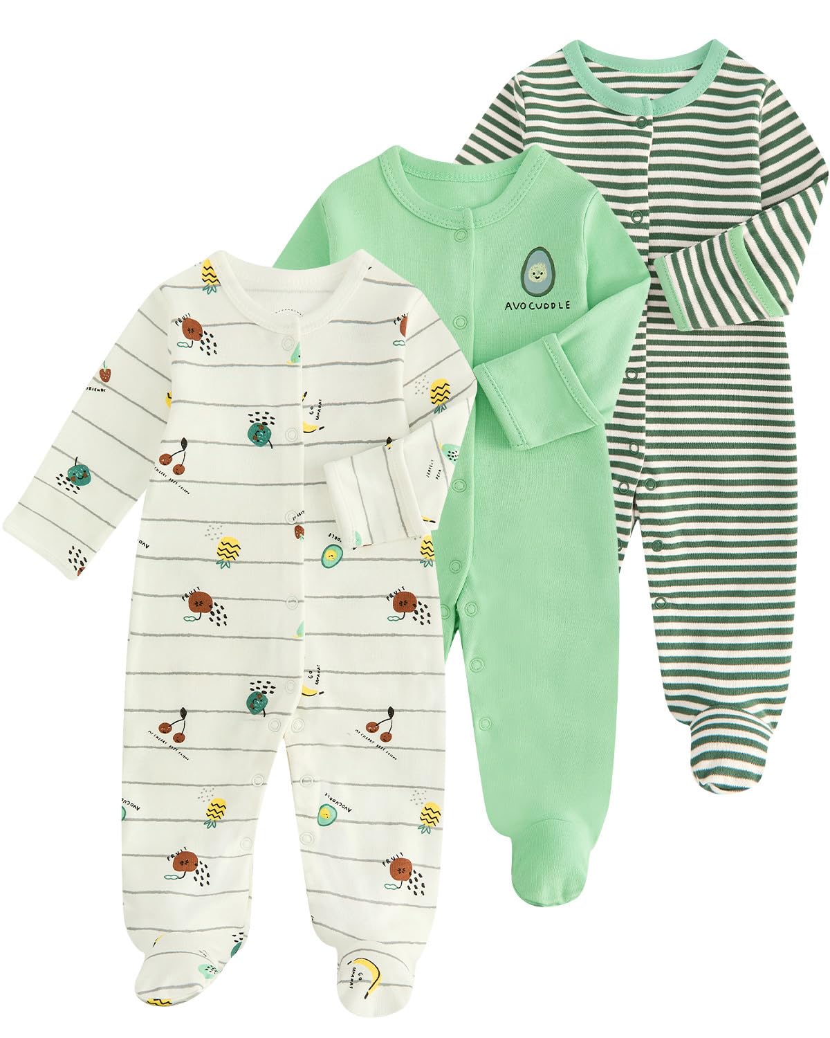 JiAmy Baby Strampler 3er-Pack Neugeborene Baumwolle Langarm Overall mit Füßen Jumpsuit Bekleidung für Baby Junge Mädchen 0-12 Monate