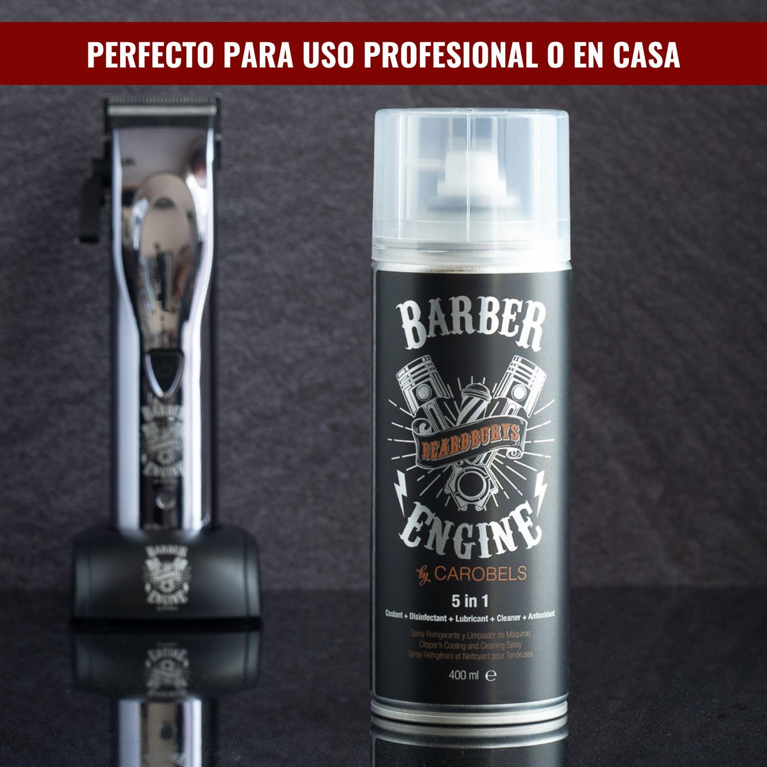 Beardburys Spray 5 en 1 | Spray Limpieza y Desinfectante Maquina de Cortar el Pelo, Refrigera, Lubrica y Aplica Capa Antioxidante, Desinfectante Barbería 800 ml (2)