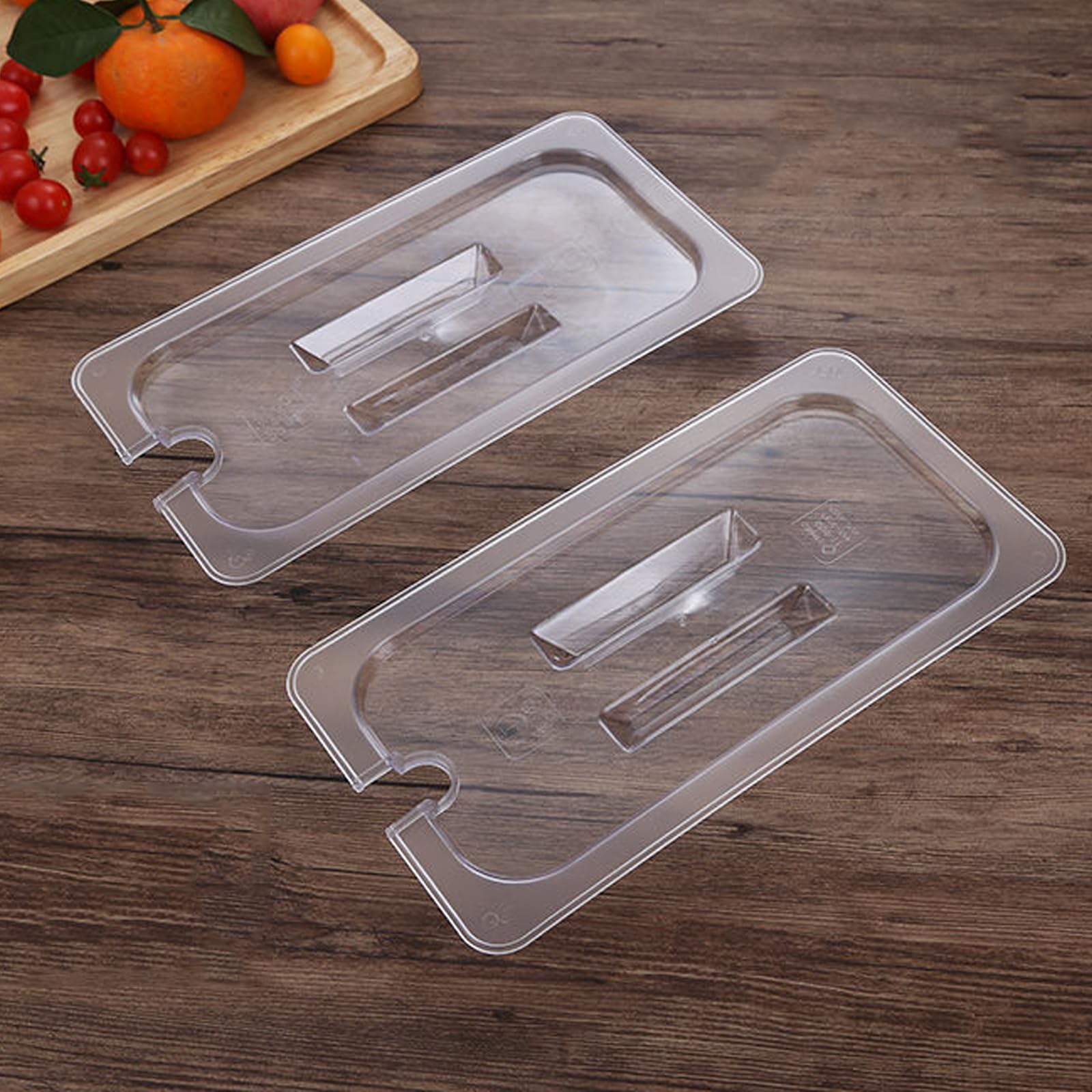 12 tapas universales de policarbonato transparente de tamaño 1/3 con borde dentado y mango para frutas, verduras, frijoles, callos