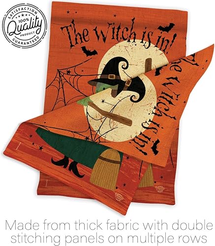 Miniatura 7 de Juego de banderas de Halloween con estacas de jardín, cartel de arpillera para puerta, soporte de pared, tumba, porche, tapiz al aire libre, bruja