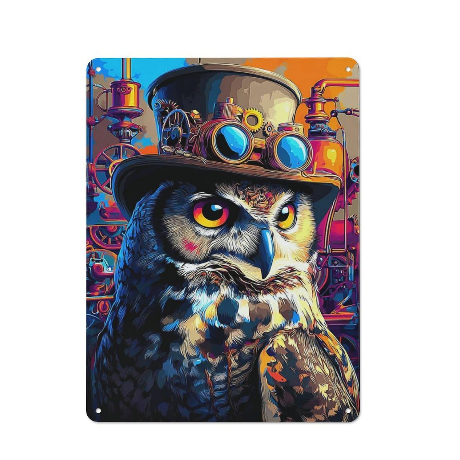 Junmoney Steampunk Owl With Goggles Tin Wall Plaque 40X30cm With For Home Bar Wall, A Decorative Christmas Gift For Hosts Who Enjoy Retro Interiors