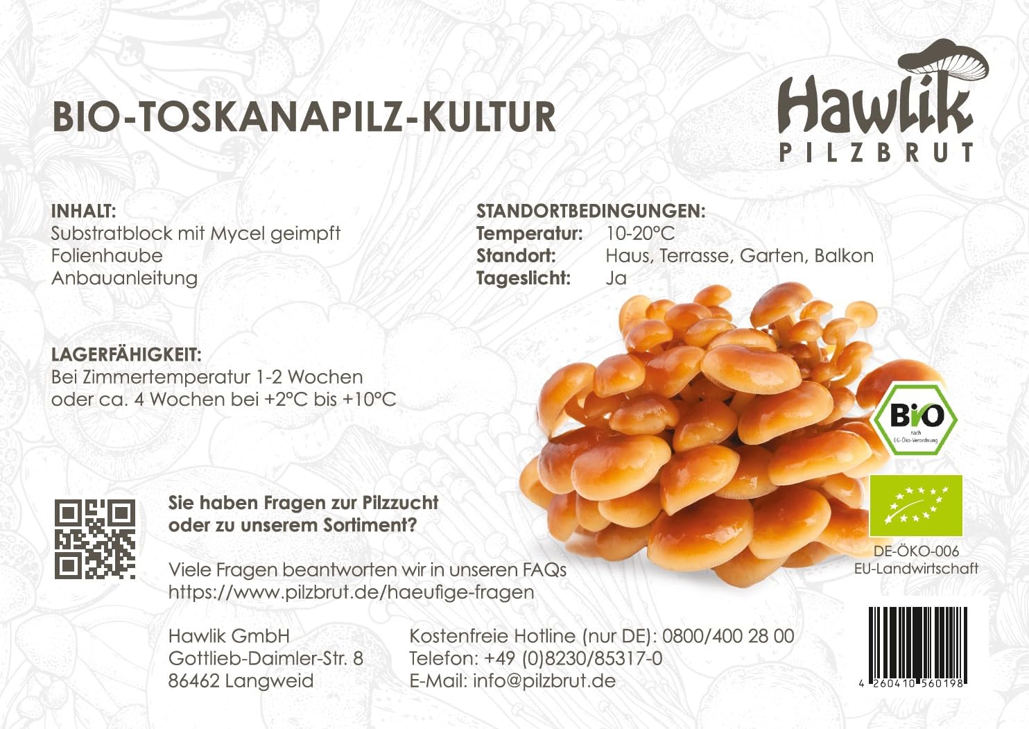 Hawlik Pilzbrut - Pholiote Nameko Kit de culture de champignons Biologique - Facile à cultiver soi-même – Kit de culture prêt a pousser pour la maison – Kit champignon à faire pousser avec mycélium