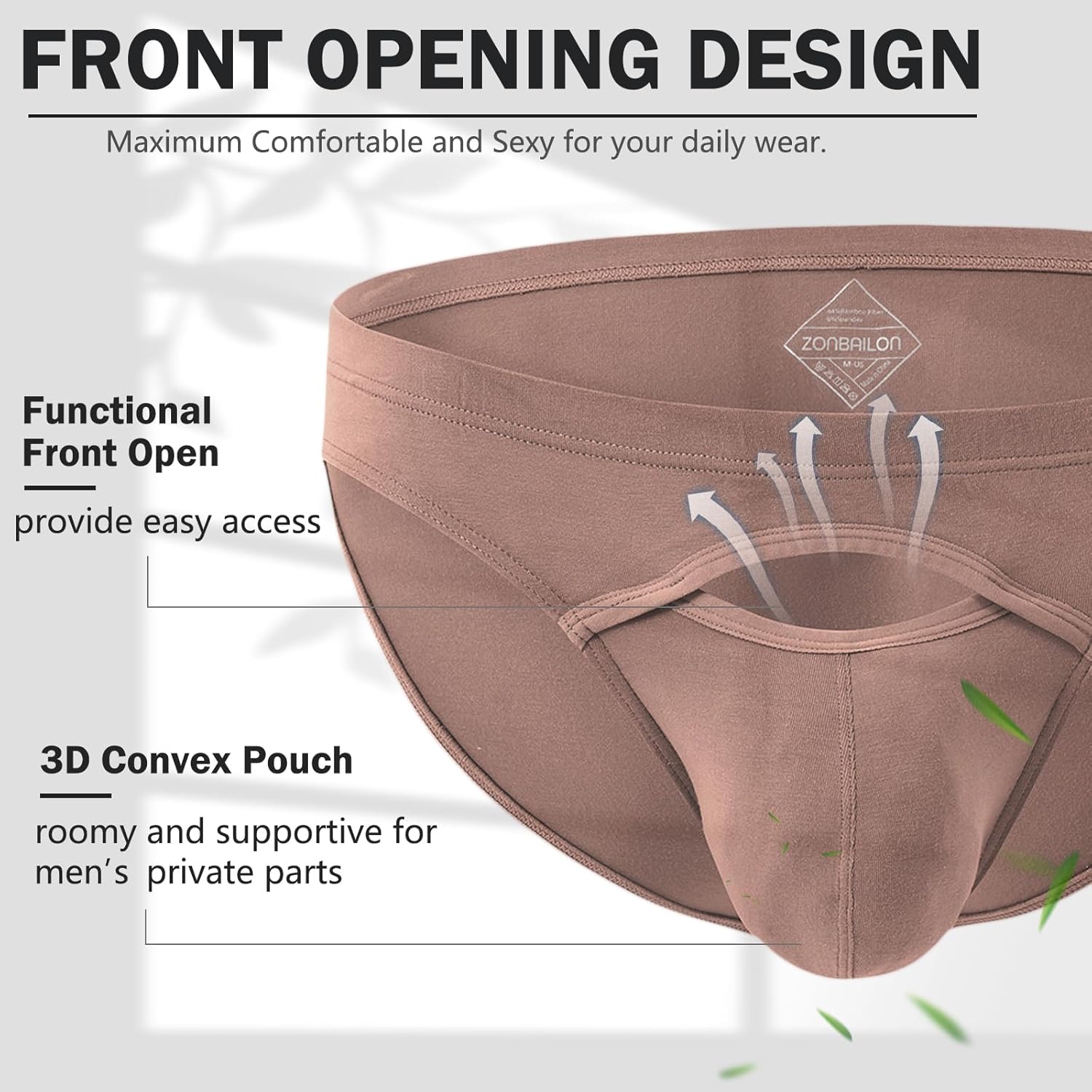 ZONBAILON Men's Breathable Sexy Underwear Bamboo Rayon Briefs Pouch Bikini Low Rise Pack - Image 3