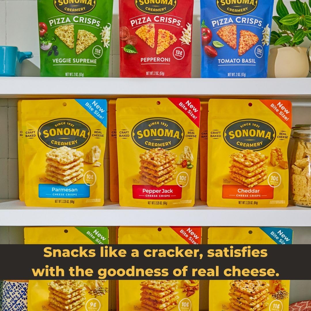 Sonoma Creamery, Cheddar Crisps, Crunchy Real Cheese Snacks, 10g Protein, Gluten Free, 2.25 Oz (Pack of 12)