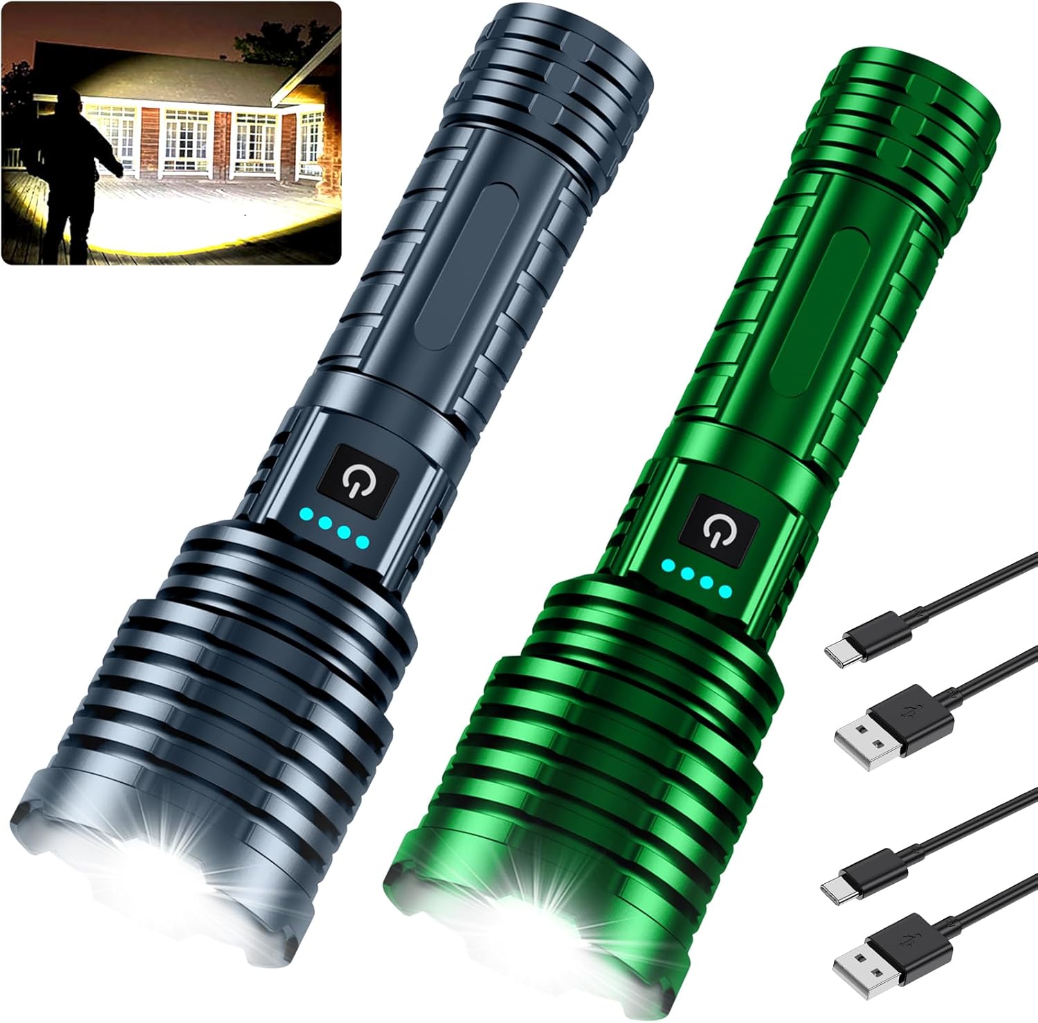 Weoxi Rechargeable Flashlights High Lumens - 2 Pack, Super Bright 31 Hours Long Life LED Flashlight with 5 Modes, High Powered Flash Light for Camping, Emergency, Home, Outdoor