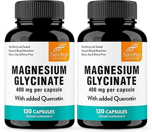 Cápsulas de alta absorción de glicinato de magnesio de 400 mg con quercetina  Suplemento de calidad para dormir, relajación y salud muscular para